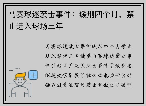 马赛球迷袭击事件：缓刑四个月，禁止进入球场三年